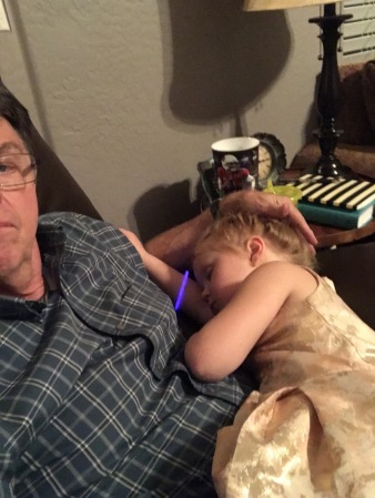 Aspyn asleep on Grandpa