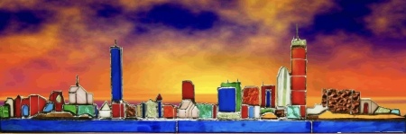 Stained glass of Boston Harbor skyline