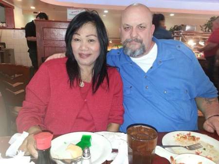 Me and my wife (Juliana), eating out.