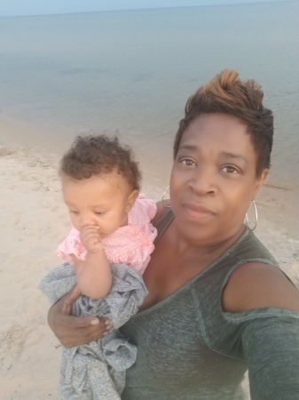 Little Grand walking on beach--Lake Michigan!