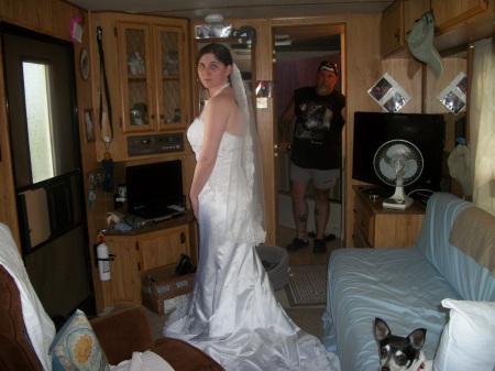 Jill showing off her wedding dress