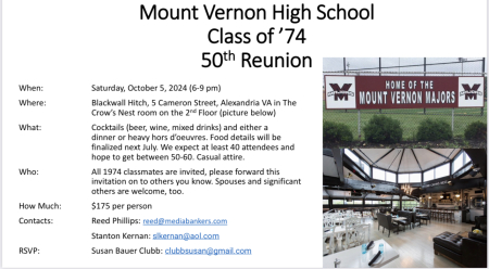 Virtual Reunion: Mount Vernon High School Reunion Class of 1974