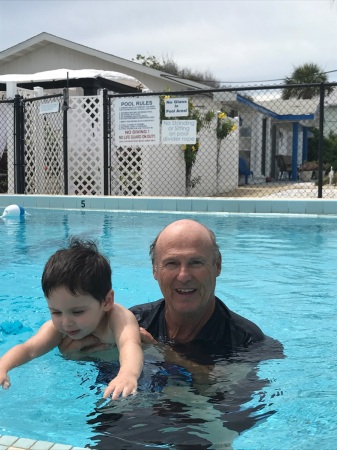 My grandson and I in our pool at our motel
