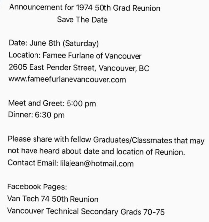 Vancouver Technical Secondary School Reunion