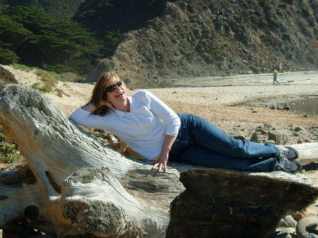 Kathy on the beach at Big Sur