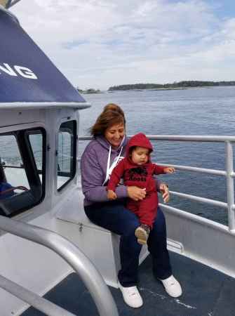 With my gorgeous grandson whale watching.