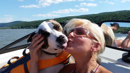 Sue & Davincci on the boat