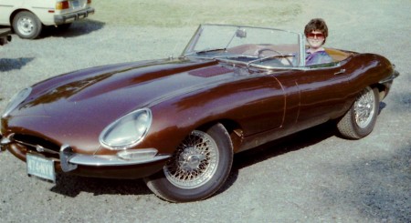 Bonnie in our 1962 E-Type Jaguar