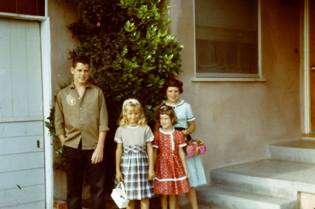 my sister and brother and Kathy Tralle in front of my house in Torrance