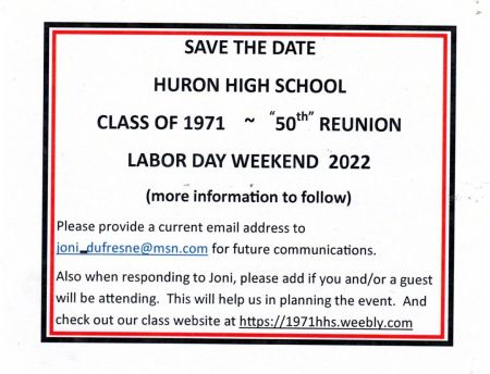 Huron High School Class of 1971 50+ Reunion