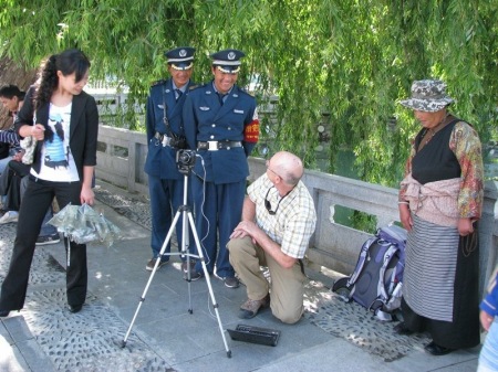 Curious police in Lhasa, Tibet in 2010