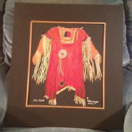Painting of an Indian War Shirt of red leather