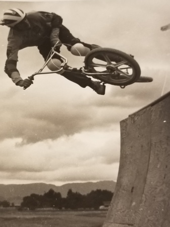 Old school bmx on half pipe from high school d