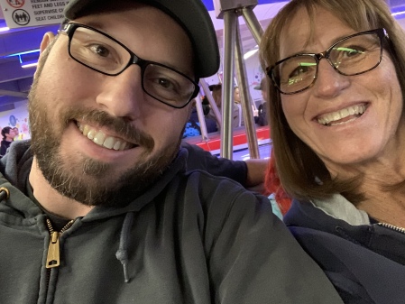 Austin and Mom, Disney tram October 2019