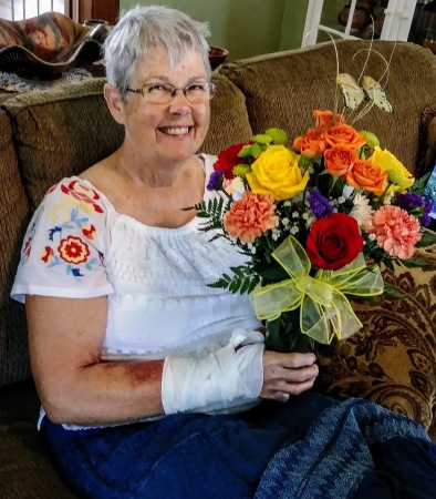 Pat with flowers and burns