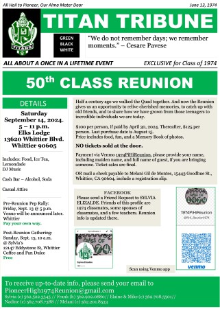 ONLY '74, PHS, 50th Class Reunion