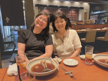 My cousin Sonoko with me at dinner