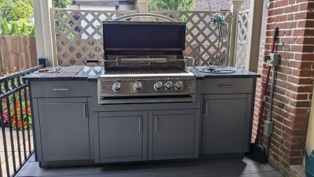 A Blaze brand grill with cabinet