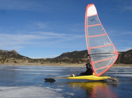 having fun  on a very cold day / ice boat