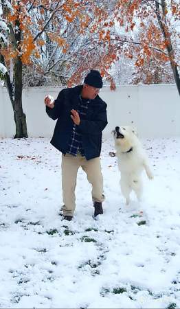 Y dog Jasper and myself playing in the snow