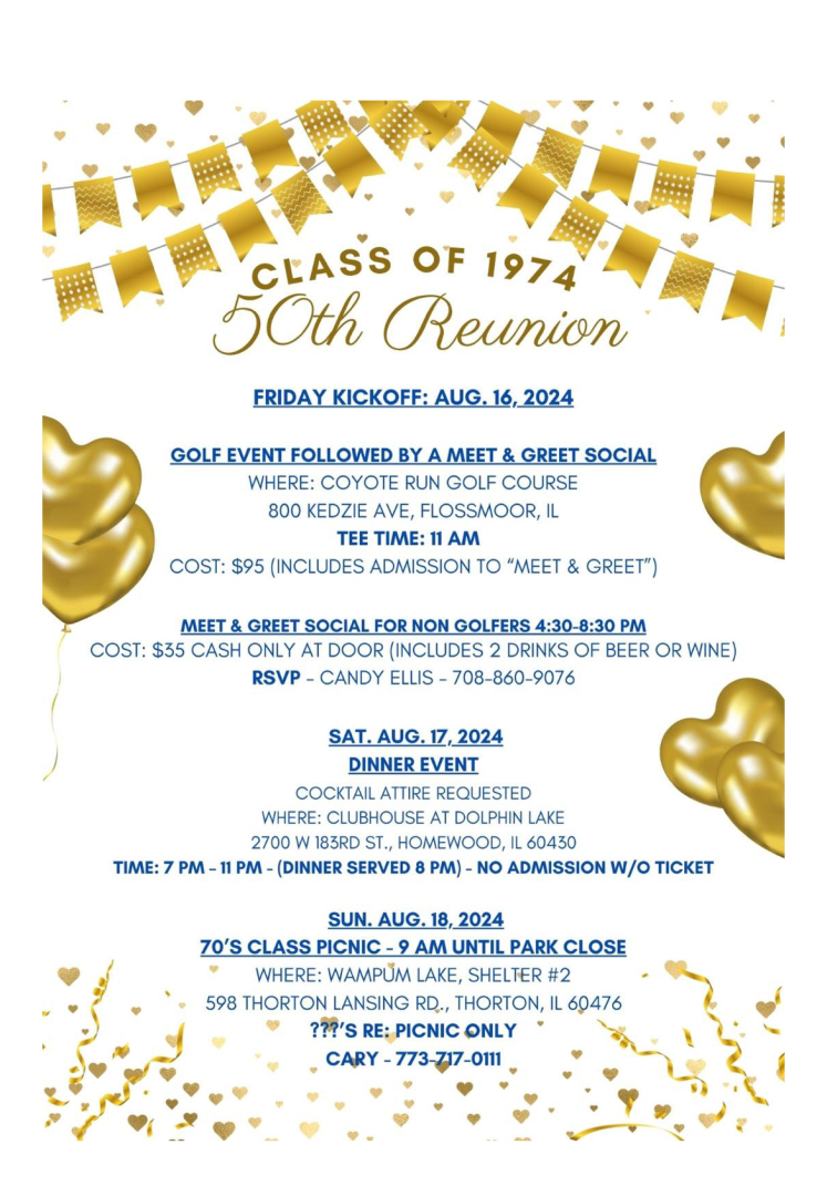 Announcing 50th Class Reunion WEEKEND -Saturday Dinner Event SOLD OUT