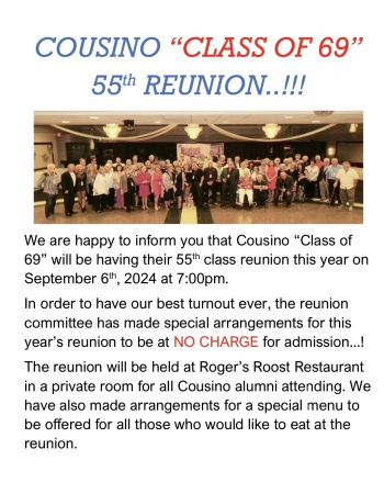 Cousino High School Reunion classes of 1965-1971 are invited