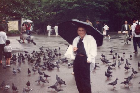 Ueno Park Japan with many pigeons