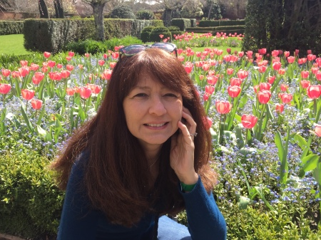 Claudia with tulips at Filoli