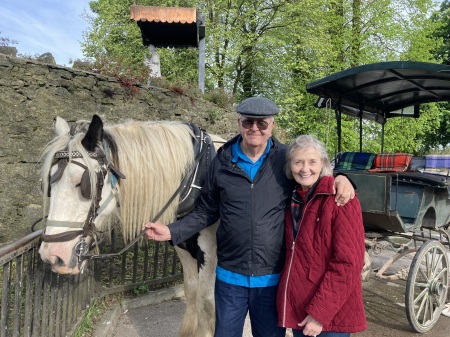 John & Carol after a jaunty cart ride 2023