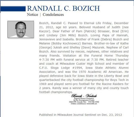 R.I.P. Randall C. Bozich - Retired Custer High