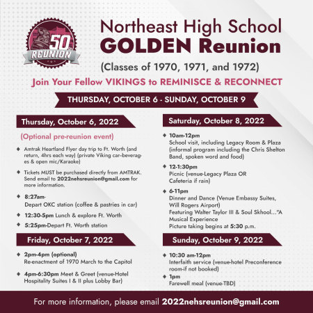 ****LAST UPDATE, #15: *******REGISTER NOW*******NORTHEAST HIGH SCHOOL 50TH REUNION ********CELEBRATING CLASSES '70 - 71 - 72' AND INVITING ALL YEARS, ALL CLASSES
