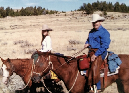 Daughter Jenna and Dad on cattle drive 