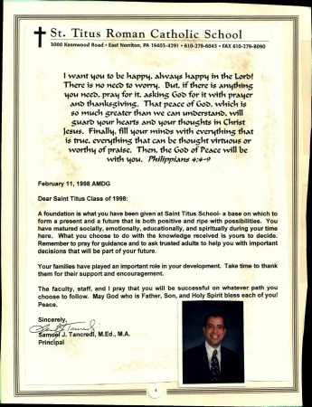 Sam Tancredi's album, Principal&#39;s Yearbook Letter 1998, 1999, 2000