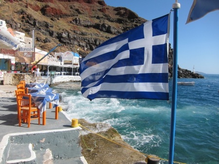 Restaurant in Oia harbour, Santorini - Greece