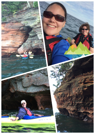 Exploring sea caves, Madeline Island