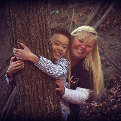 me and my grandson...playing in the woods