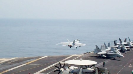 F18 takin off from the Uss Eisenhowewr in the Persian gulf