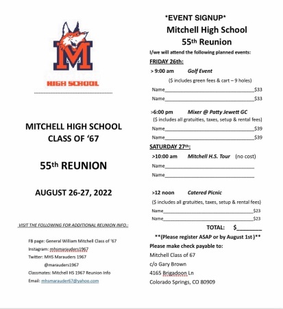 MHS 55th Reunion Registration Form 