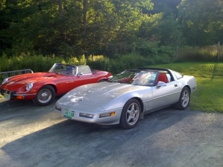 My 96 Collector's edition Corvette and my freinds E type Jag.