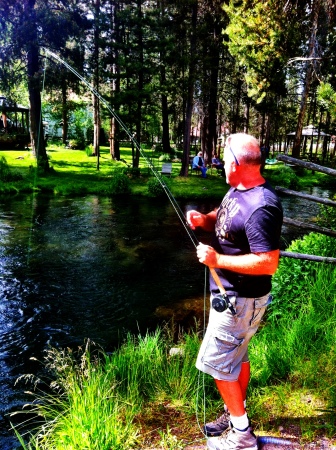 Hooked a trout in the Oregon mountains.