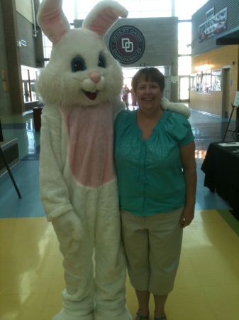Lynn with Easter Bunny at Central Christian Church