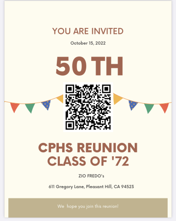 50th Reunion CPHS - Friends of the Class of '72 - OCTOBER 15th