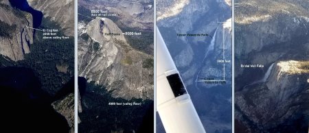 Four views of Yosemite with altitudes.