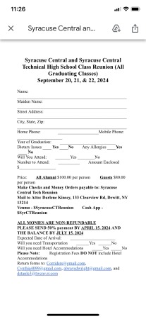 Syracuse Central Tech All Class sign up form 