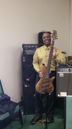 New 5 string bass at Church, 11/2014