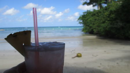 Pina Colada on the beach in Jamaica.