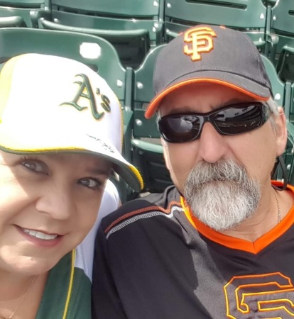 Randy and I at a game. A's won!!! Hehehe