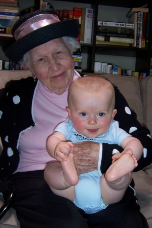 Jack, 7 mo, with Granny (my mother), age 90.