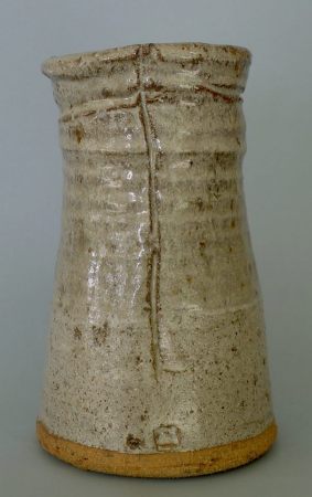 flower vase, shigiraki style, oyster-shell shino glaze