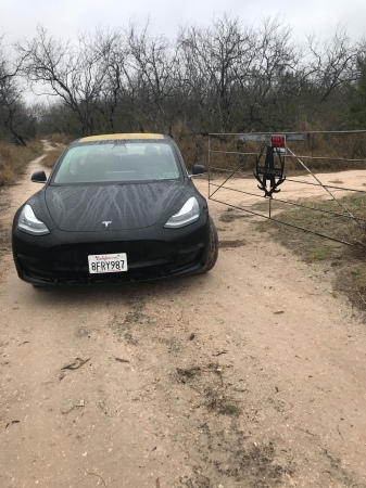 Tesla out on the ranch property 